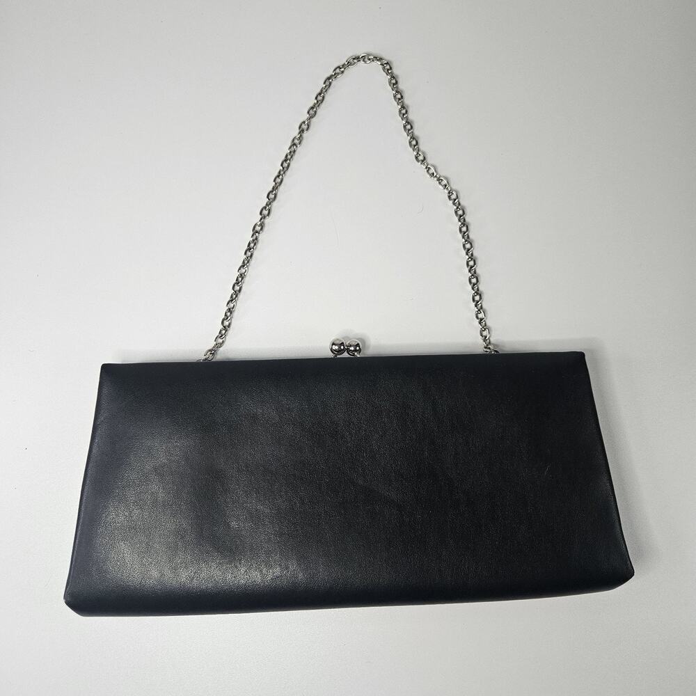 Worthington Black Faux Leather Clutch/Purse w/ Silver Chain Strap 12X6” Classic